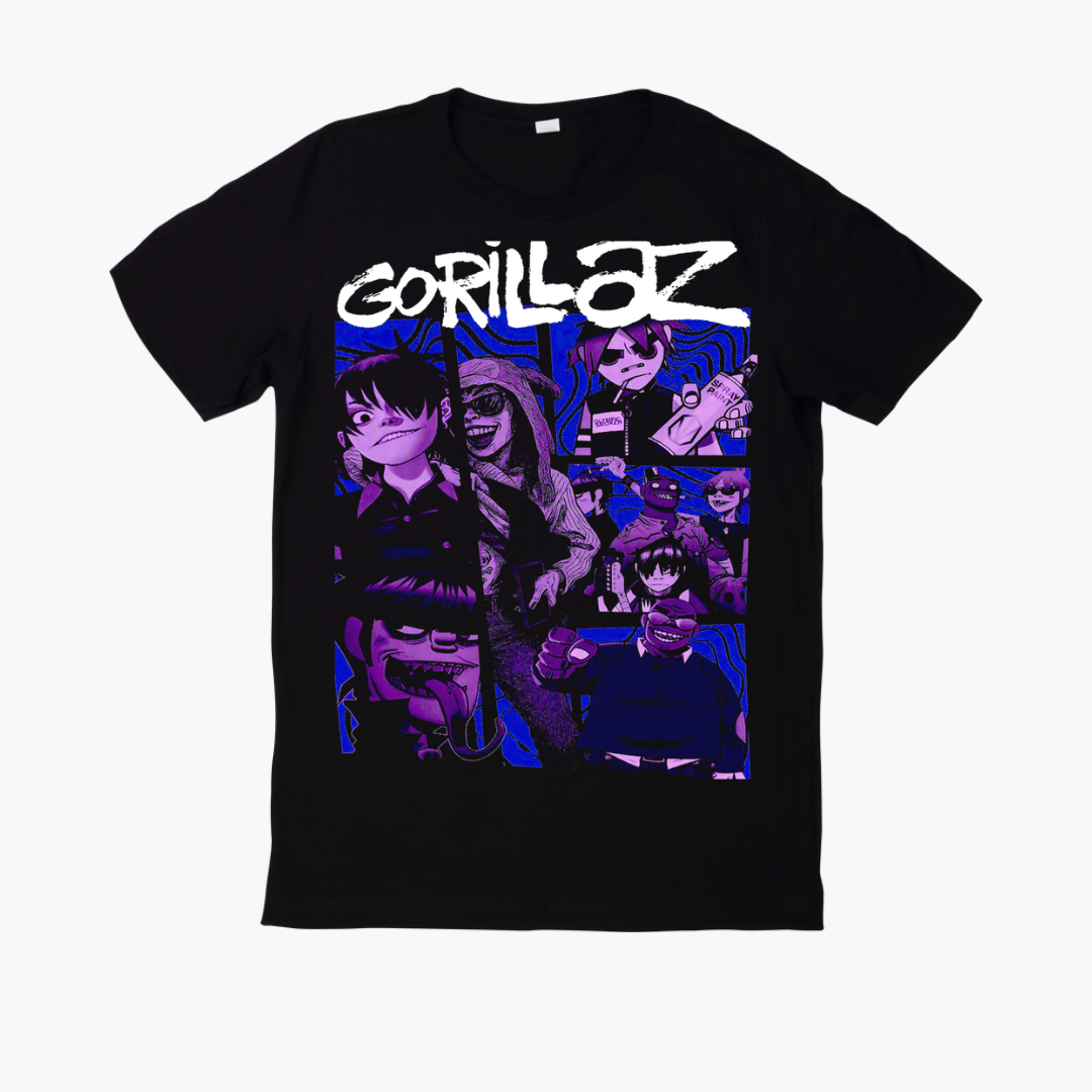 Polera negra estampado Gorillaz Diseño 08
