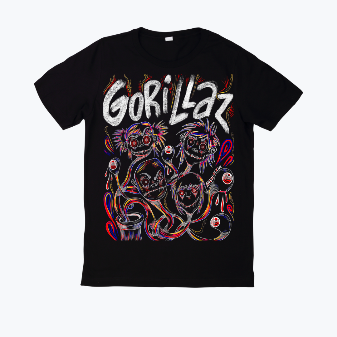Polera negra estampado Gorillaz Diseño 14