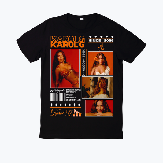 Polera negra estampado Karol G Tropitour Diseño 36