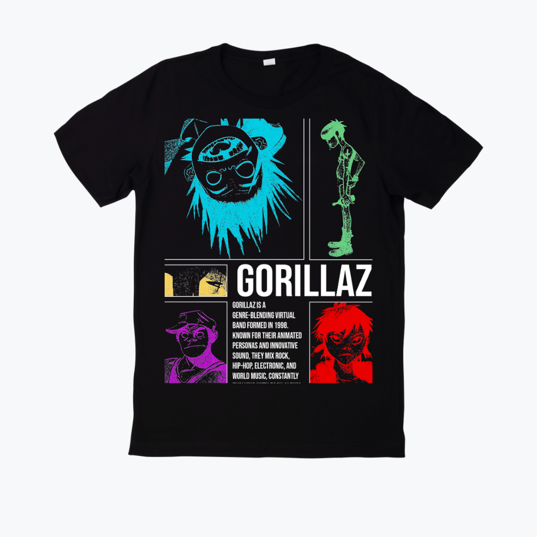 Polera negra estampado Gorillaz Diseño 10